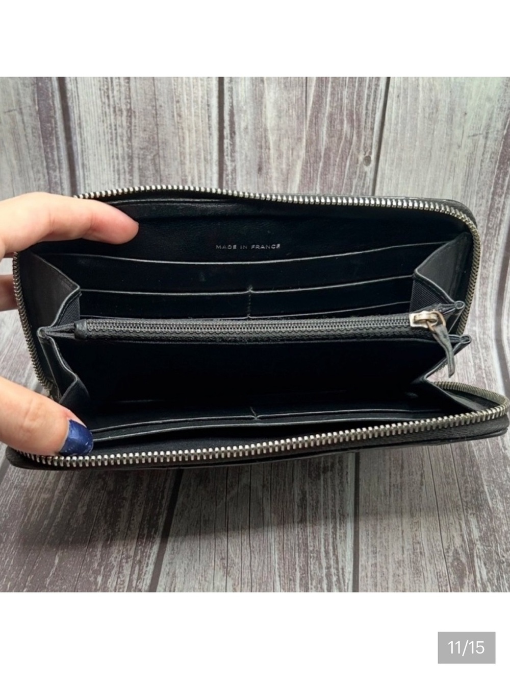CHANEL Patent Quilted Zip Wallet Black Silver CC Hardware w/ Box EUC - Picture 10 of 13